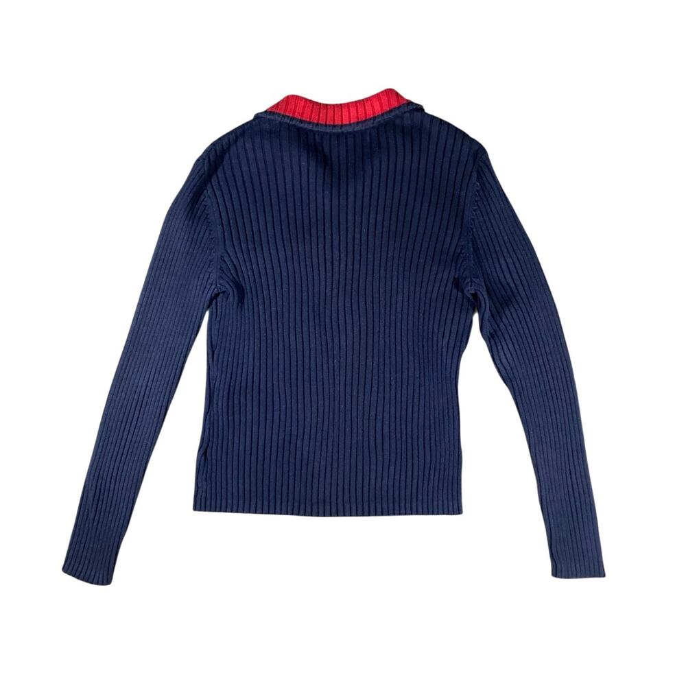 Y2K Tommy Hilfiger Ribbed Logo 1/2 Zip Sweater - M - Picture 3 of 3
